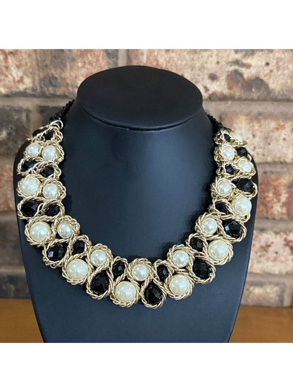 RSVP faux Pearl, pink AB and gold chain statement necklace